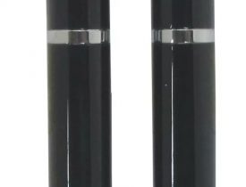 Sleek black HELLEN'S Group executive pens with chrome accents on white background.