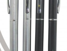 Four modern silver and black corporate pens by HELLEN'S GROUP.