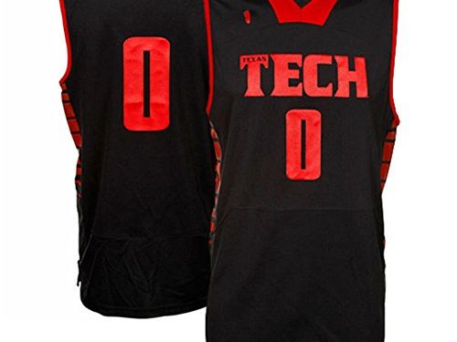 Black and red Texas Tech athletic basketball jersey with number 0.