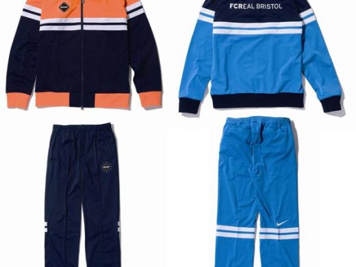 FCRB Nike tracksuits: orange/navy and blue sets for athletic wear.