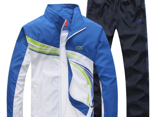 Royal blue and white Li-Ning athletic tracksuit with green accents.